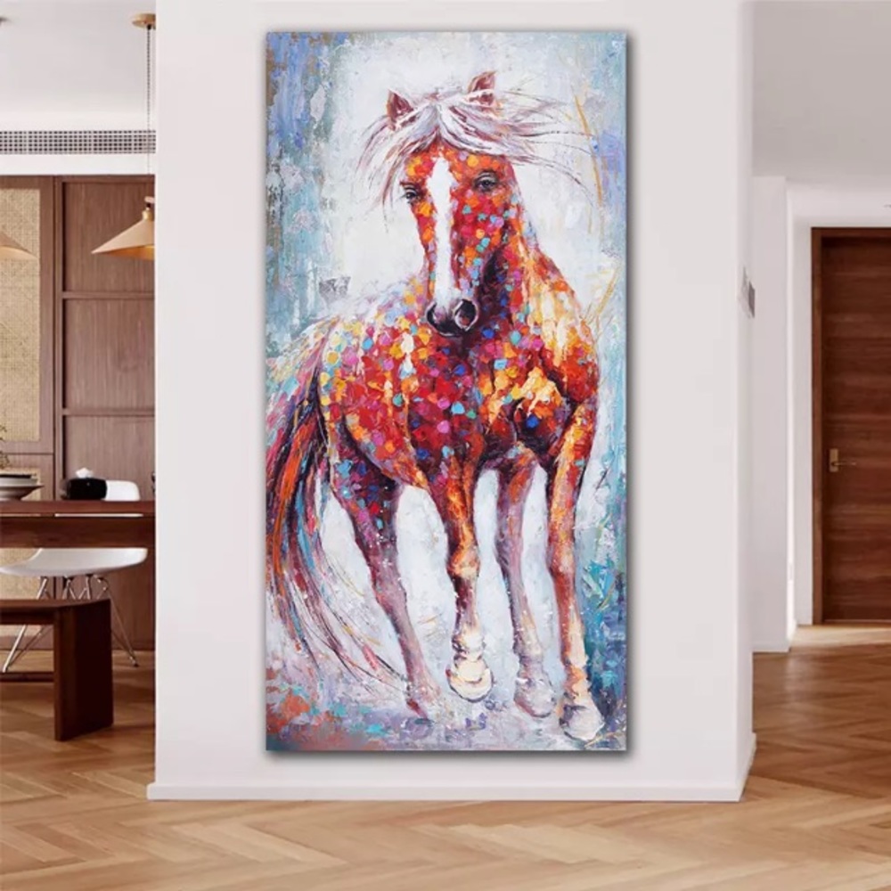 Large Vertical Rainbow Horse Canvas